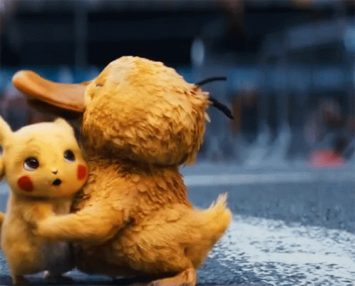 Psyduck Hugging Detective Pikachu GIF