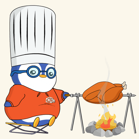 Pudgy Penguin Cooking Roasted Chicken GIF