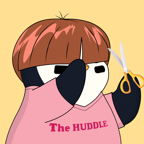 Pudgy Penguin Cutting Hair With Scissors GIF