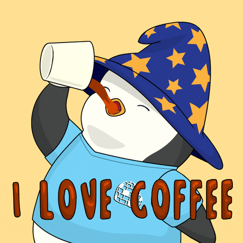 Pudgy Penguin Drinking Monday Coffee GIF