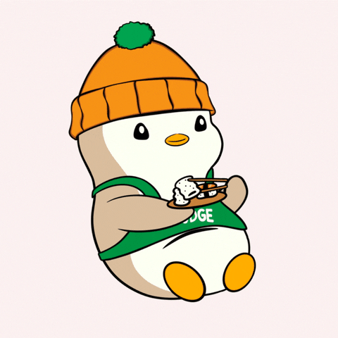Pudgy Penguin Eating Rice With Chopsticks GIF