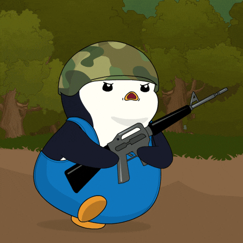 Pudgy Penguin Gunner Running GIF
