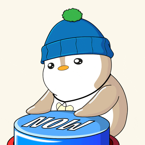 Pudgy Penguin Push Now Button GIF