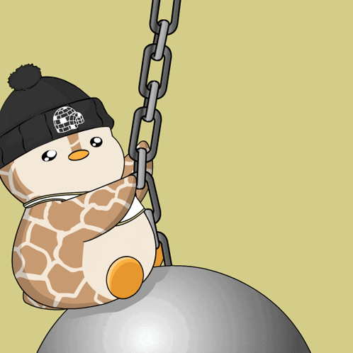 Pudgy Penguin Riding Wrecking Ball GIF