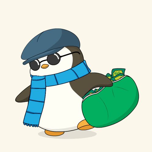Pudgy Penguin Robber Getting Away GIF