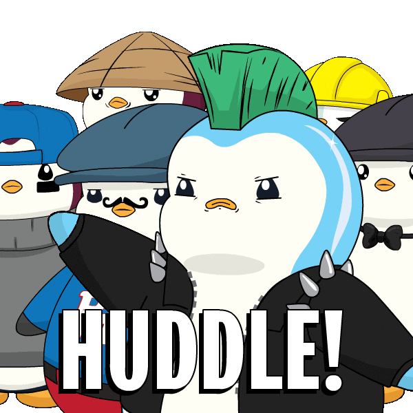 Pudgy Penguin Rockstar Shouting Assemble GIF