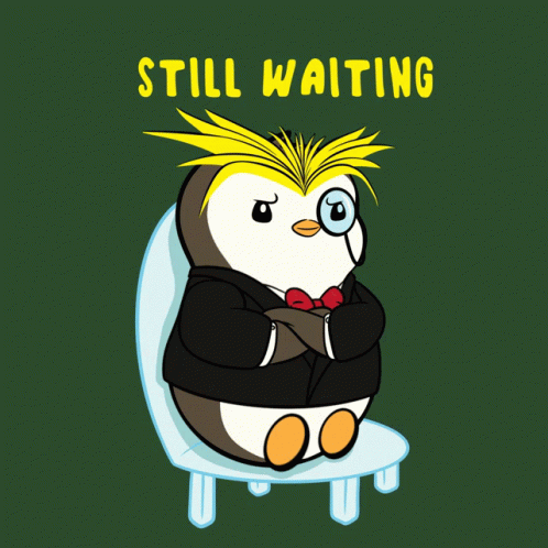Pudgy Penguin Sitting On A Chair Still Waiting GIF