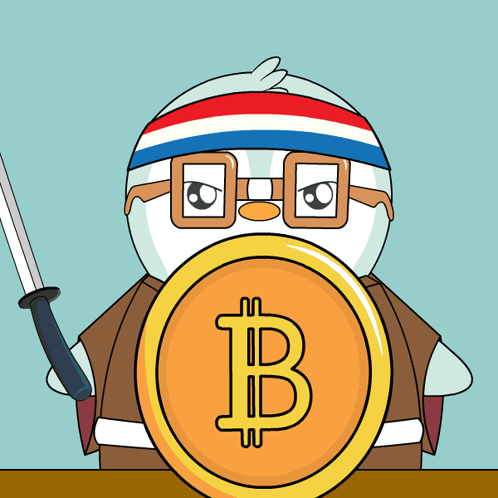 Pudgy Penguin Slicing Bitcoin Halving GIF