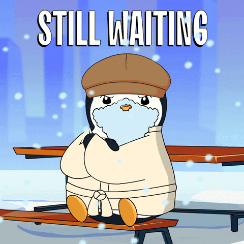 Pudgy Penguin Still Waiting In The Snow GIF