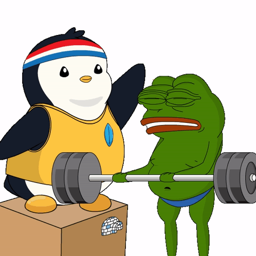 Pudgy Penguin Trained Pepe To Work Out GIF