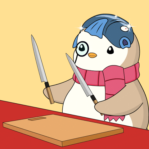 Pudgy Penguin Try To Cook Fish GIF