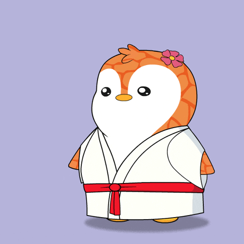 Pudgy Penguin Wearing Orange Belt GIF