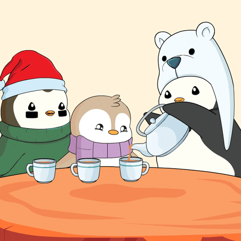 Pudgy Penguins Doing Tea Party GIF