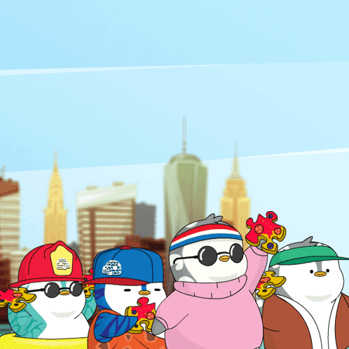 Pudgy Penguins Holding Jigsaw Puzzle Pieces GIF