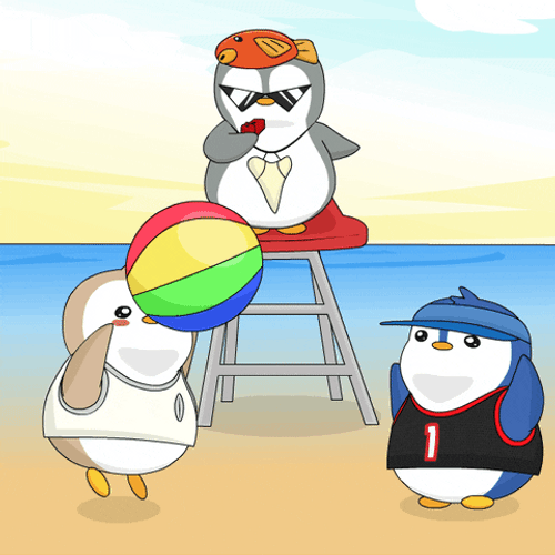 Pudgy Penguins Play Beach Volleyball GIF