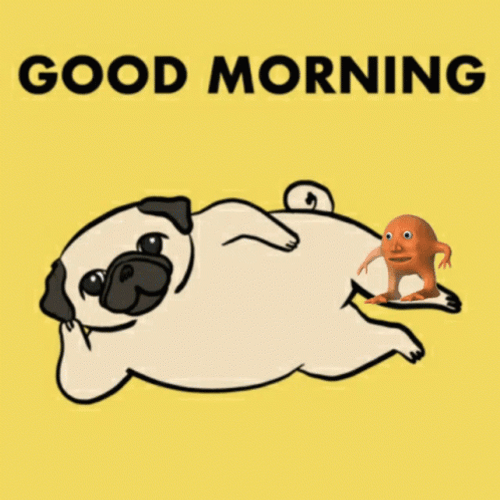 Pug Dog Lifting Leg Good Morning Cartoon GIF