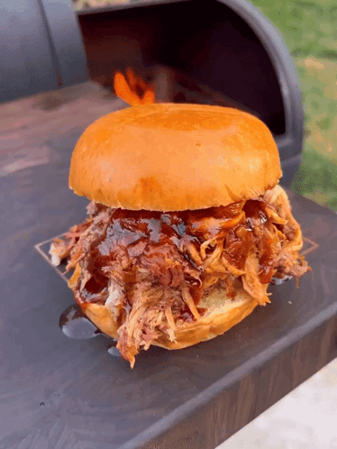 Pulled Pork Sandwich on Wooden Table