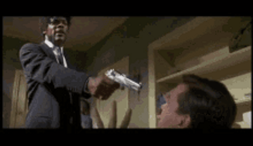 Pulp Fiction Samuel L Jackson Pointing Gun To Head GIF