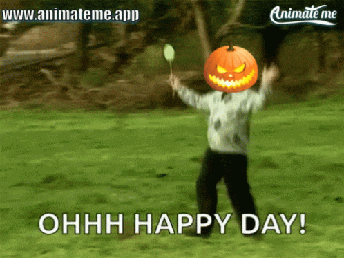 Pumpkin Head Man With Candy Cane Ohhh Happy Day GIF
