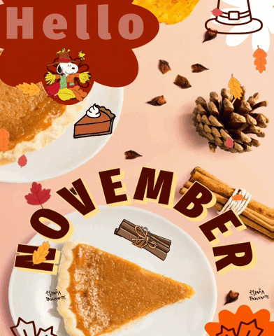 Pumpkin Pie Slice on Plate Saying November