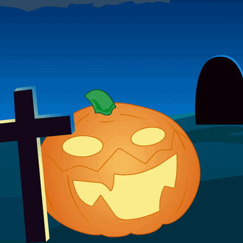 Pumpkin With Green Stem Next to Cross