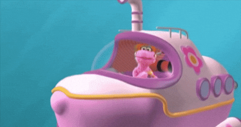 Puppet Driving A Pink Submarine GIF