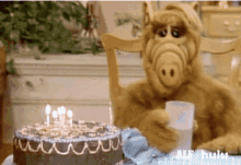 Puppet Pouring Water On Birthday Candles GIF