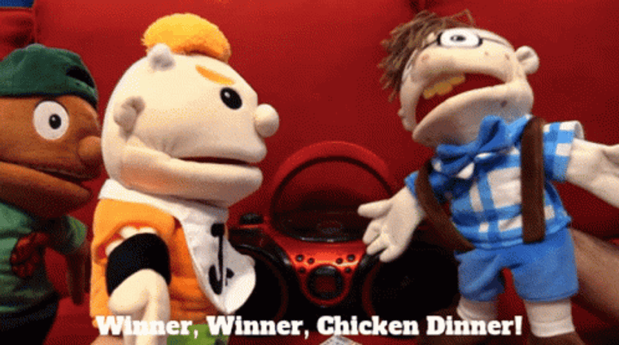 Puppets Celebrate Winner Winner Chicken Dinner GIF