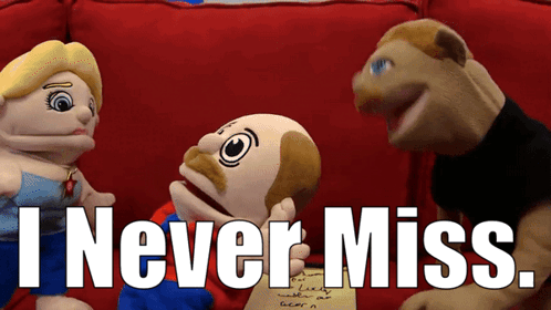 Puppets Sitting On Red Couch I Never Miss GIF