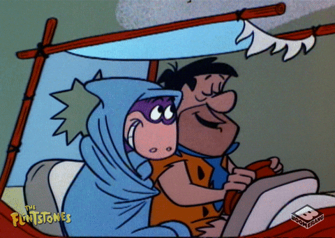 Puppy Lick The Face Of Flintstone Car GIF