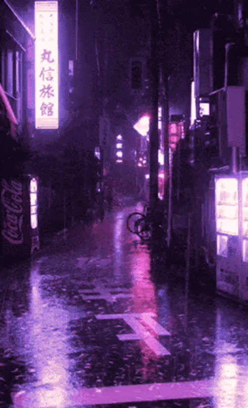 Purple Aesthetic Anime Street Rain GIF