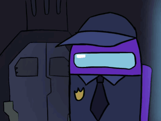 Purple Among Us Character With Hat And Tie GIF