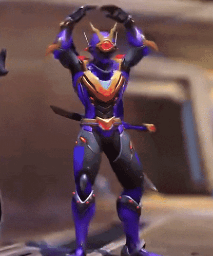 Purple and Black Robot with Horns Sword Dancing