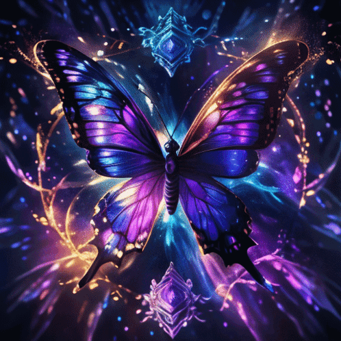 Purple and Blue Butterfly Surrounded by Lights