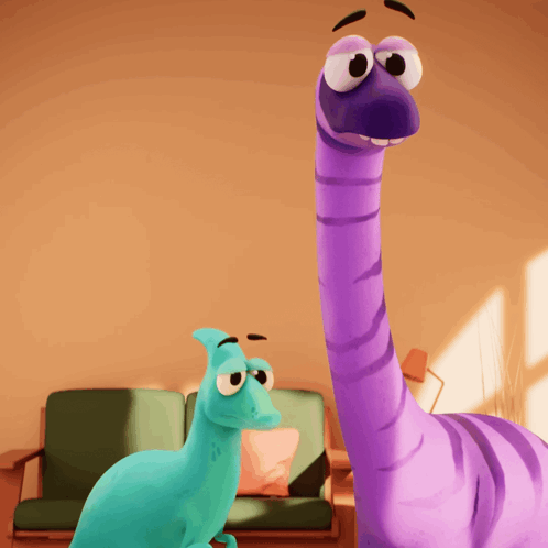 Purple And Blue Dinosaurs Standing GIF
