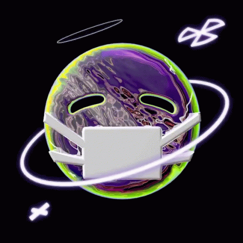 Purple and Green Sphere With Face Mask