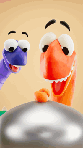 Purple and Orange Cartoon Characters Smiling