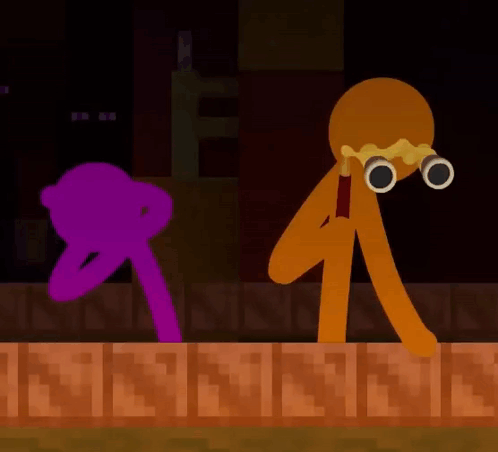 Purple And Orange Stick Figures Looking Through Binoculars GIF