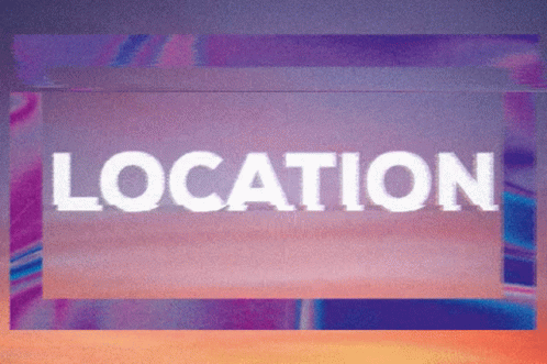 Purple and Pink Background With White Location Text