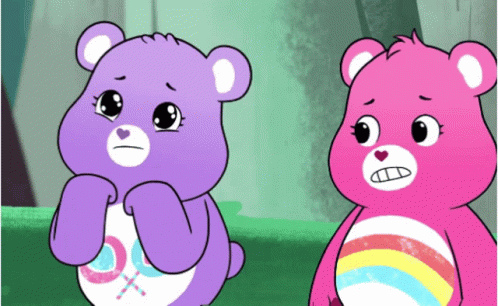 Purple and Pink Care Bears Looking