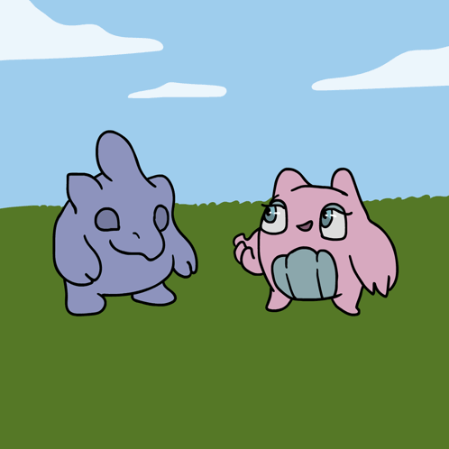 Purple And Pink Monsters Standing Together GIF