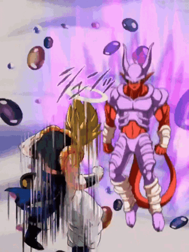 Purple and Red Cartoon Character with Purple Aura