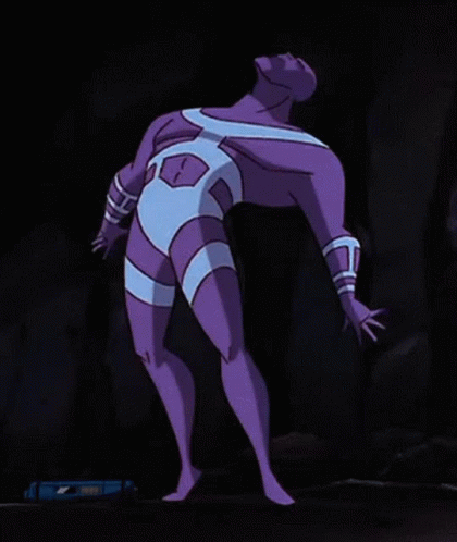 Purple and White Cartoon Character Stretching Arms and Legs