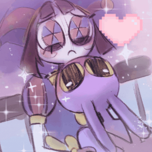 Purple and White Cartoon Character with Heart
