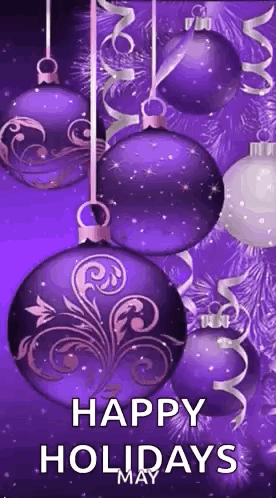 Purple And White Christmas Ornaments Hanging From A String On A Purple Background . GIF