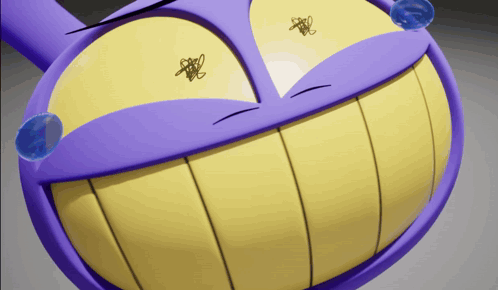Purple And Yellow Cartoon Character With Big Smile GIF