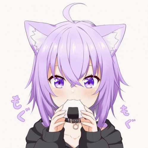Purple Haired Cat Girl Eating Anime GIF