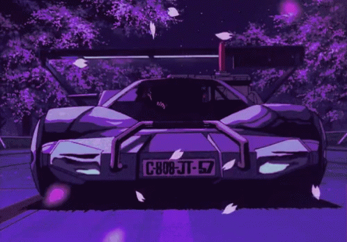 Purple Anime Car Cherry Blossoms Falling GIF
