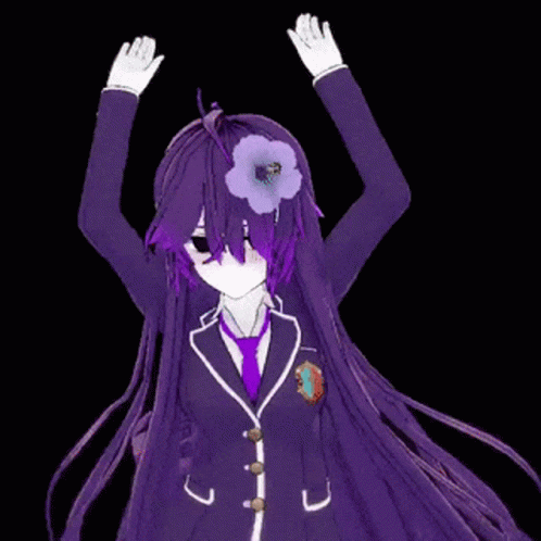 Purple Anime Girl Dancing With Flower and Raised Hands