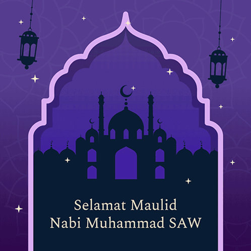Purple Background Mosque Selamat Maulid Nabi Muhammad SAW